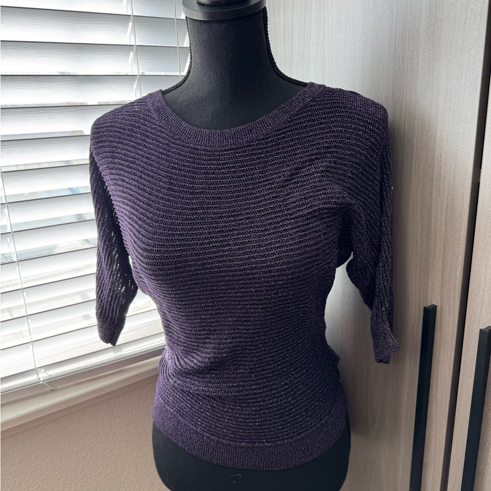 Purple Crew Neck Sweater with Short Sleeves
